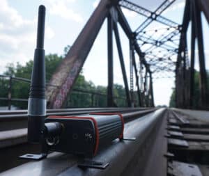 TransitHound driver behaviour monitor mounted on a train