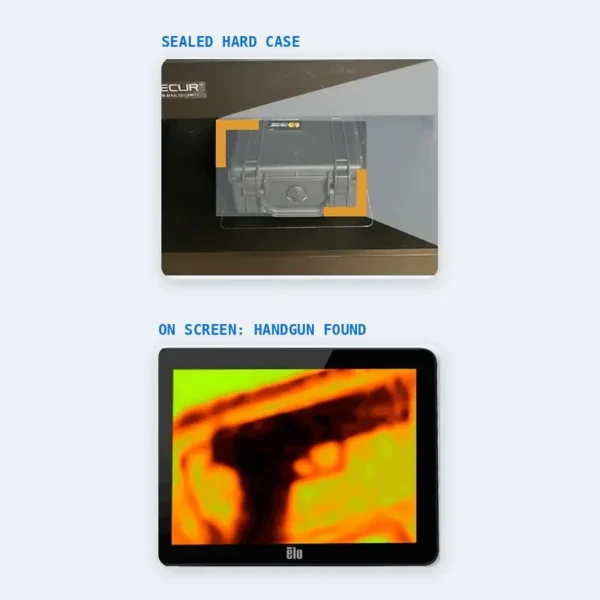 MailSecur screen showing a handgun inside a sealed hard case